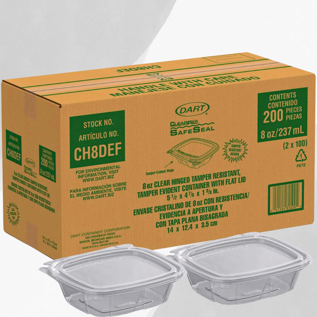 8 Oz. Dart Clear Tamper-Resistant, Tamper-Evident Hinged Container with Flat Lid - 200/Case