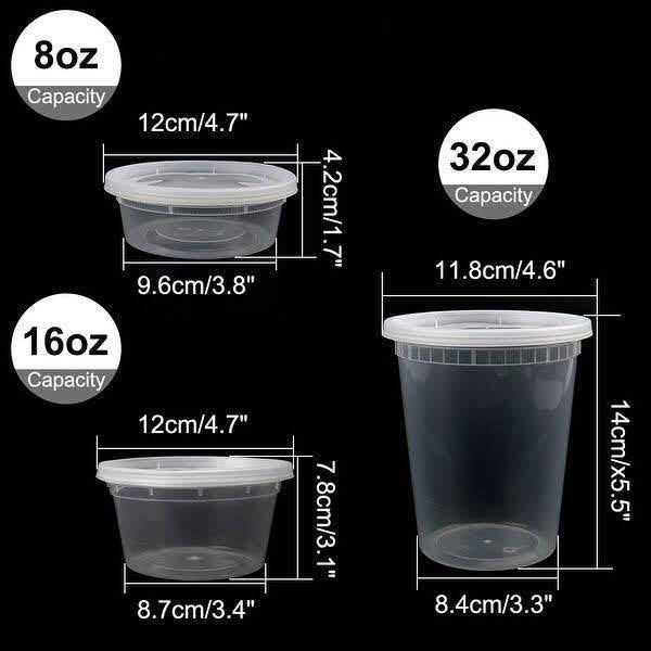 60 Sets [ 20-8oz, 20-16oz, 20-32oz] Deli Food Storage Containers with Lids