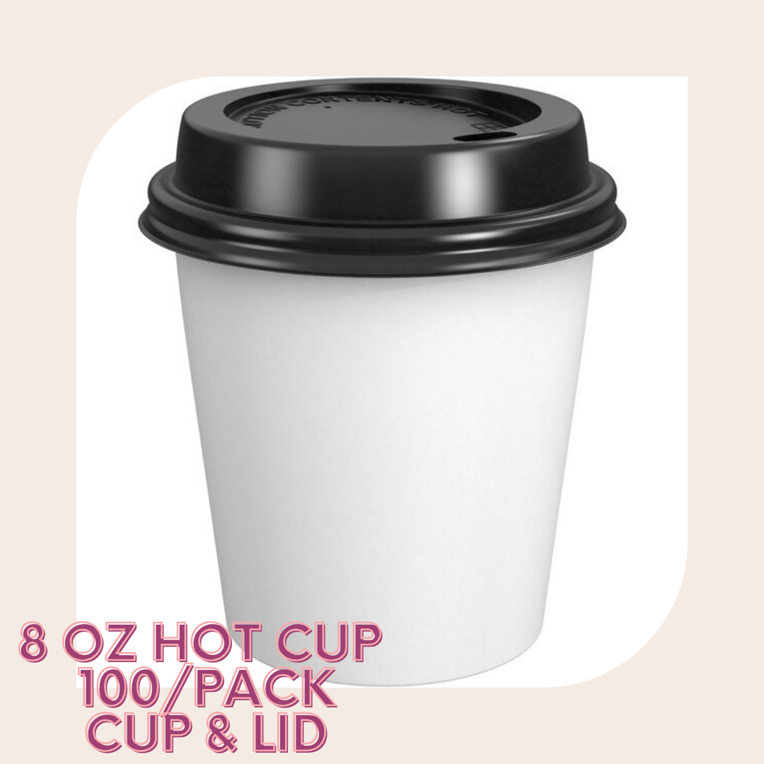 8 oz. Vaso caliente y tapa - Paquete de 100 (papel blanco)