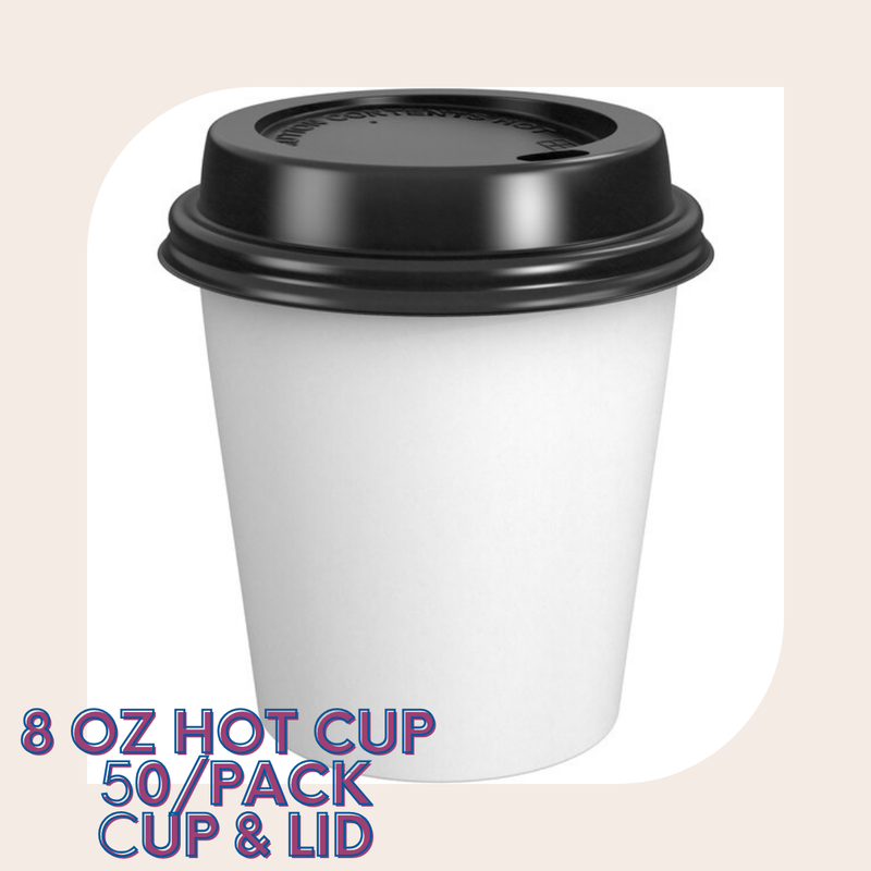 8 oz. Vaso caliente y tapa - Paquete de 50 (papel blanco)