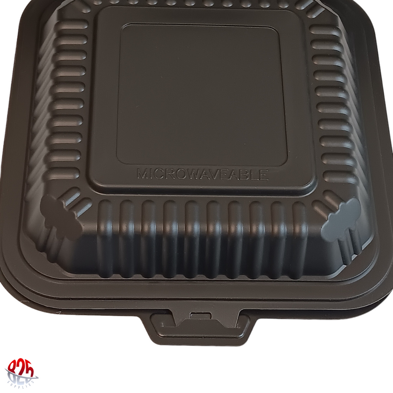 9 x 9 3-Compartment Microwaveable Black Mineral-Filled Plastic Take-Out Container - 150/Case