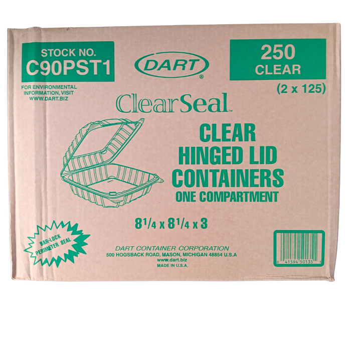 Dart C90PST1 Hinged Lid Plastic Container 8 1/4" x 8 1/4" x 3" - 250/Case