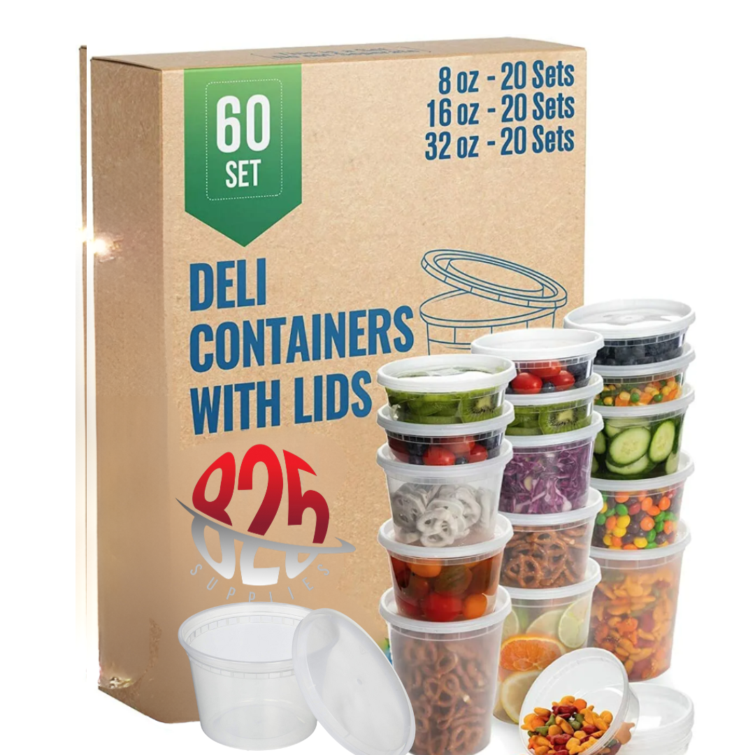 60 Sets [ 20-8oz, 20-16oz, 20-32oz] Deli Food Storage Containers with Lids