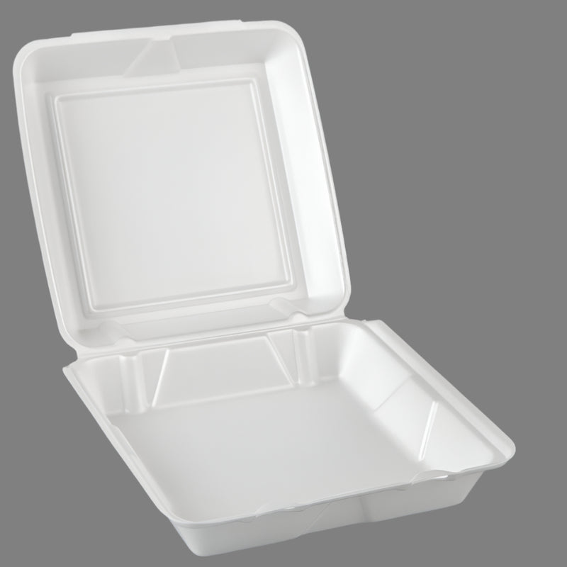 Dart 95HT1R 9 1/2" x 9" x 3" White Foam Square Take Out Container with Hinged Lid - 200/Case
