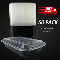 32 oz. Black 8  x 6  x 2 Rectangular Microwavable Heavy Weight Container with Lid - 50/Pack