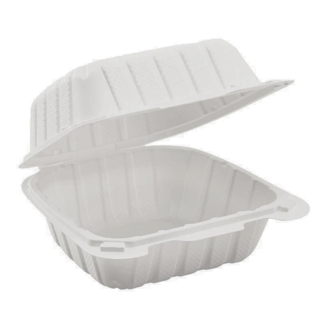 6" x 6" Mineral Filled Hinged Container, 1 compartment -White 50 Units Microwave