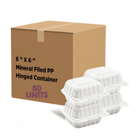 6" x 6" Mineral Filled Hinged Container, 1 compartment -White 50 Units Microwave