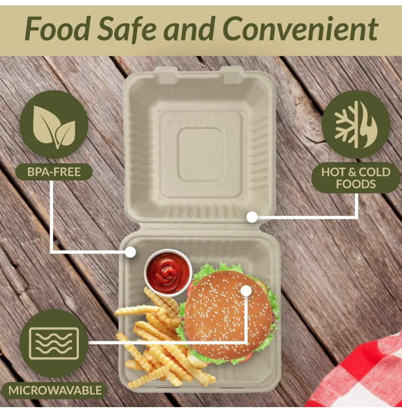 9" x 9" x 3" Natural Bagasse Blend Take-Out Container KRAFT SQUARE
