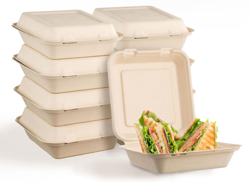 9" x 9" x 3" Natural Bagasse Blend Take-Out Container KRAFT SQUARE