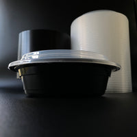 24 oz Black Round Containers with Clear Lids - 150/Case - Microwavable, BPA-Free, Food Storage & Takeout