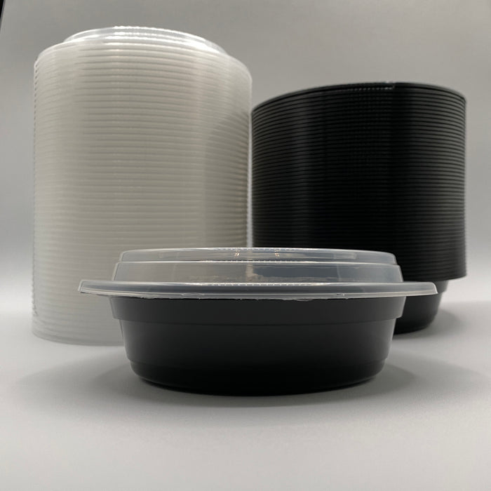 24 oz Black Round Containers with Clear Lids - 150/Case - Microwavable, BPA-Free, Food Storage & Takeout