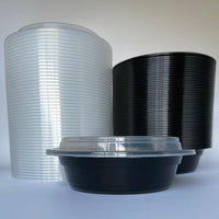 24 oz Black Round Containers with Clear Lids - 150/Case - Microwavable, BPA-Free, Food Storage & Takeout