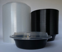 24 oz Black Round Containers with Clear Lids - 150/Case - Microwavable, BPA-Free, Food Storage & Takeout