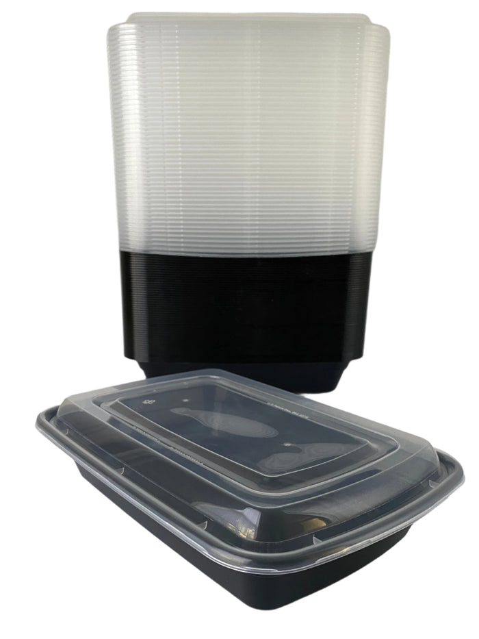 24 oz Black Rectangular Containers with Lids - 150/Case - Microwavable, BPA-Free, Food Storage &amp; Takeout