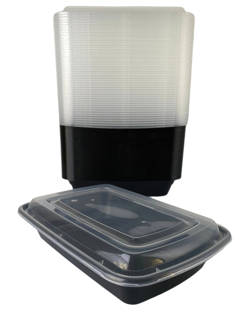 24 oz Black Rectangular Containers with Lids - 150/Case - Microwavable, BPA-Free, Food Storage &amp; Takeout