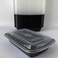 16 oz Black Rectangular Containers with Clear Lids - 150/Case - Microwavable, BPA-Free, Food Storage & Takeout