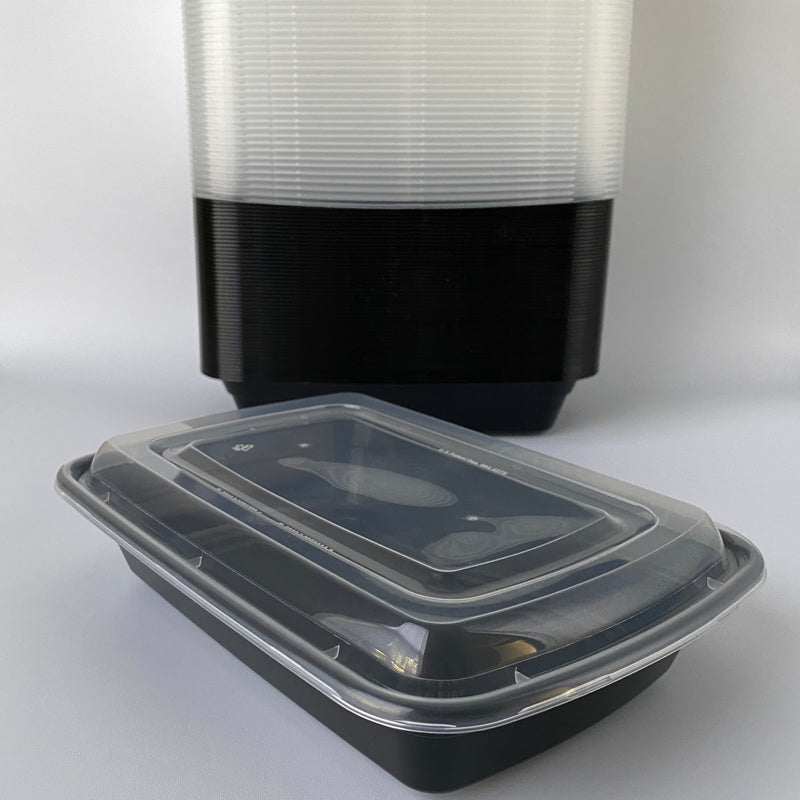 16 oz Black Rectangular Containers with Clear Lids - 150/Case - Microwavable, BPA-Free, Food Storage & Takeout