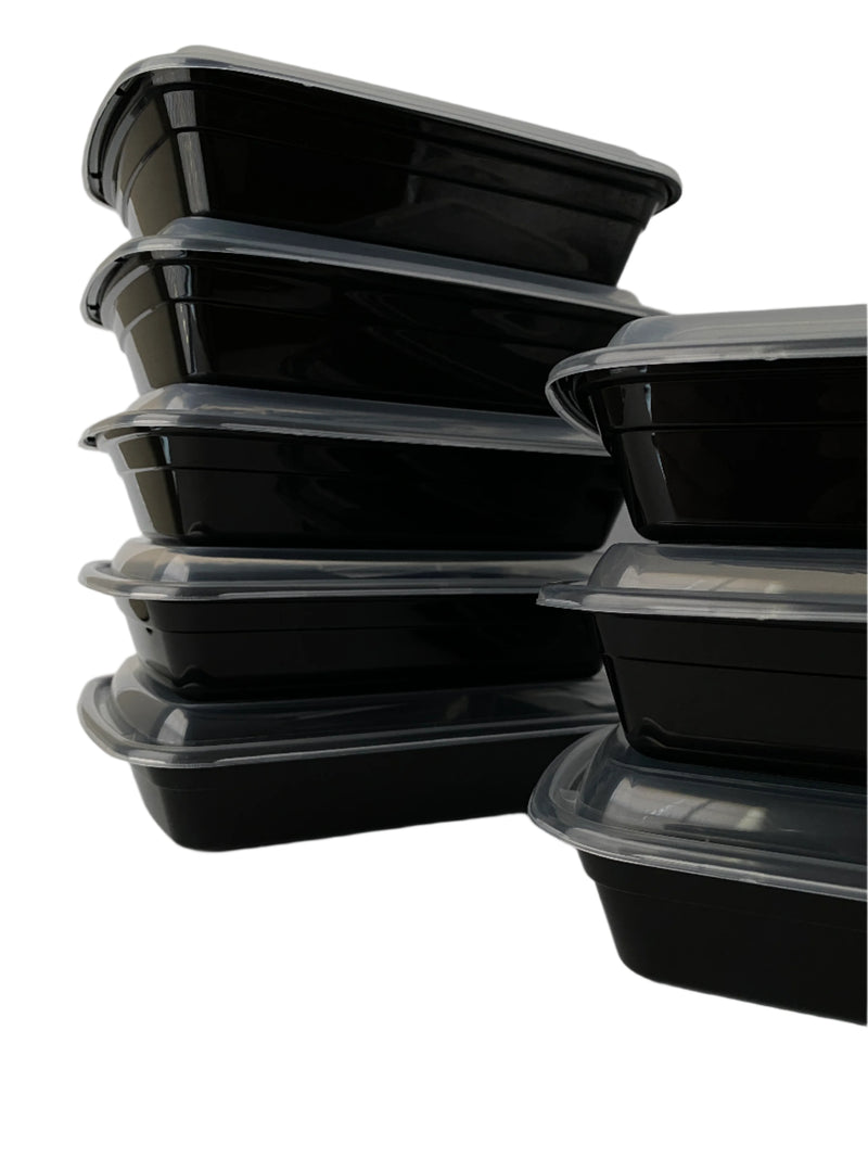 24 oz Black Rectangular Containers with Lids - 150/Case - Microwavable, BPA-Free, Food Storage &amp; Takeout