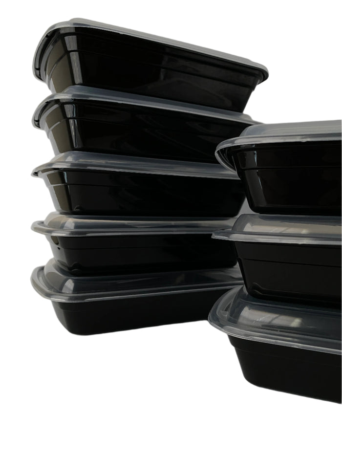 16 oz Black Rectangular Containers with Clear Lids - 150/Case - Microwavable, BPA-Free, Food Storage & Takeout