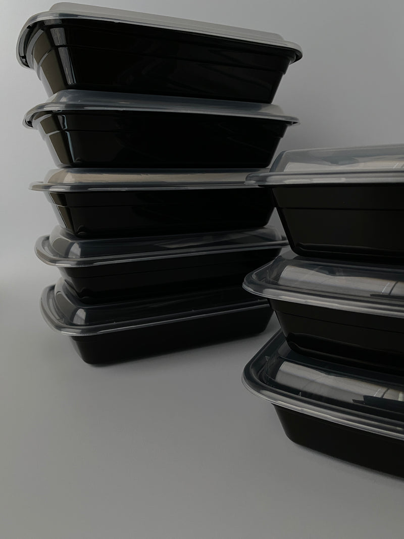 24 oz Black Rectangular Containers with Lids - 150/Case - Microwavable, BPA-Free, Food Storage &amp; Takeout