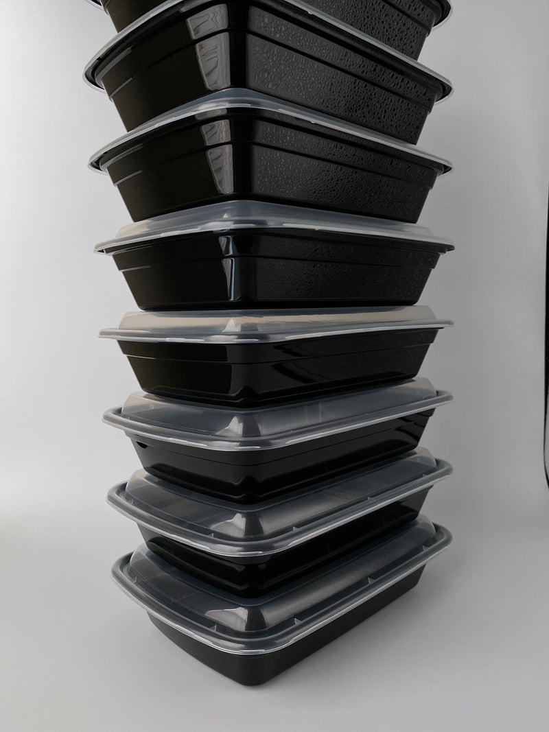 28 oz Black Rectangular Container Microwavable- 150/Case