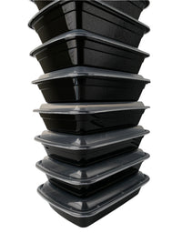 16 oz Black Rectangular Containers with Clear Lids - 150/Case - Microwavable, BPA-Free, Food Storage & Takeout