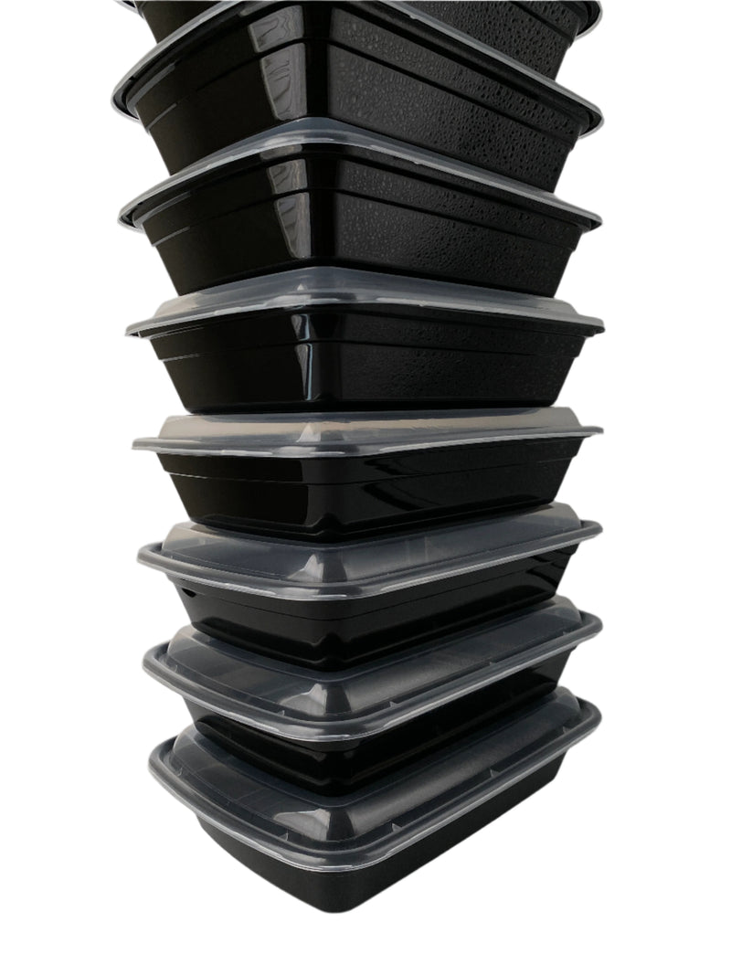 16 oz Black Rectangular Containers with Clear Lids - 150/Case - Microwavable, BPA-Free, Food Storage & Takeout