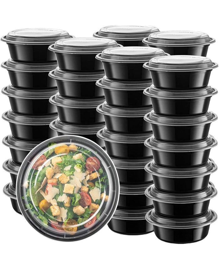 32 oz. Round Black   Microwavable Heavy Weight Container with Lid 7" 150/units