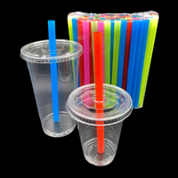 Cups with Flat Lids and Straws - Disposable Clear Plastic Cups for Smoothies, Iced Coffee, and Cold Drinks - 120Z, 14OZ, 25-50-100 Graduation