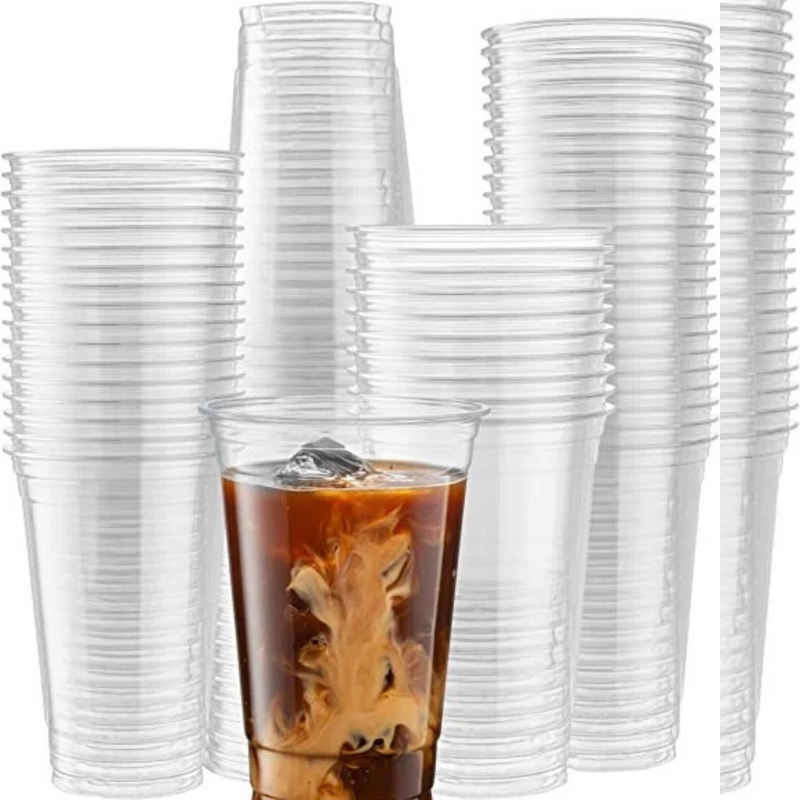 24 Oz Clear Plastic Cups PET Cold with Flat Lid with Straw Slot 98MM (600 UNIT)