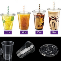 24 Oz Clear Plastic Cups PET Cold with Flat Lid with Straw Slot 98MM (600 UNIT)