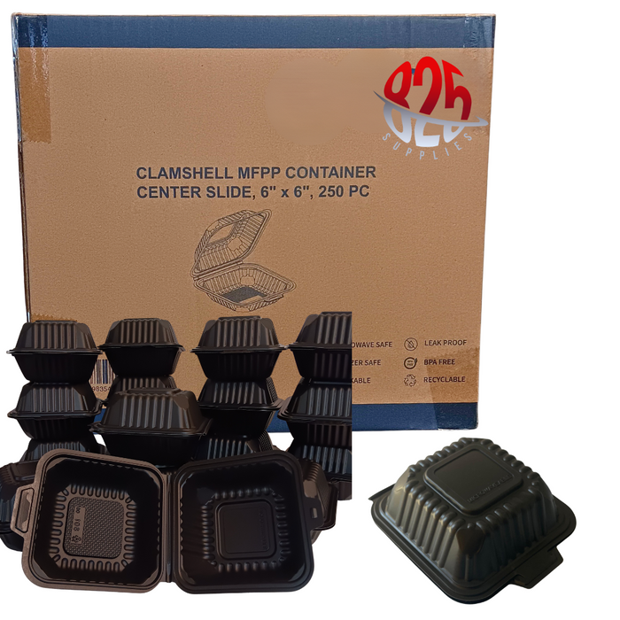 6 x 6 1-Compartment Microwaveable Black Mineral-Filled Plastic Hinged Take-Out Container - 250/Case