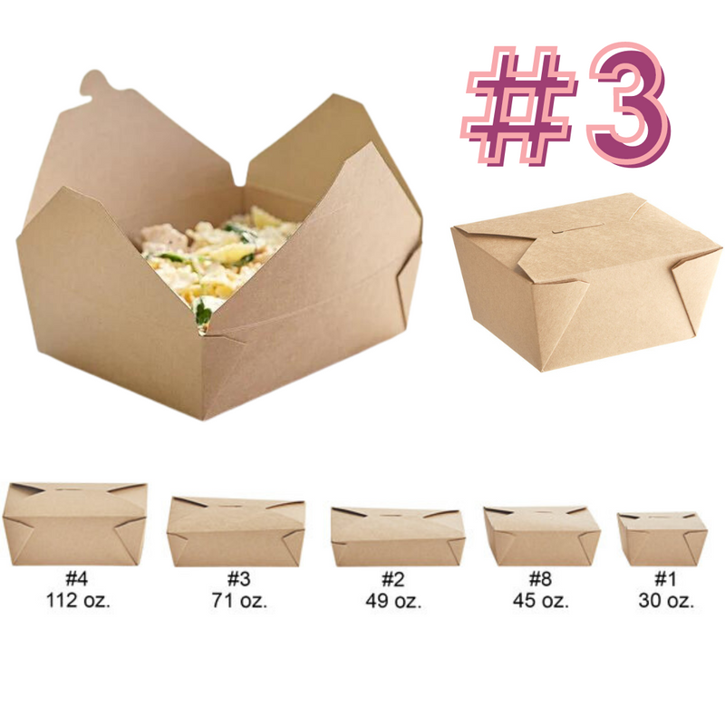 Kraft Microwavable Folded Paper #3 Take-Out Containers - 200/Case