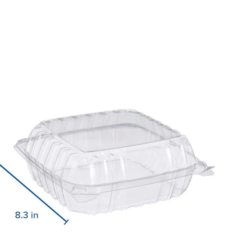 Dart C89PST1 ClearSeal 8 5/16" x 8 5/16" x 2" Hinged Lid Shallow Plastic Container - 250/Case