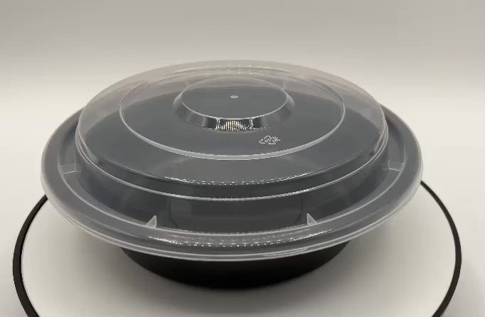 24 oz Black Round Containers with Clear Lids - 150/Case - Microwavable, BPA-Free, Food Storage & Takeout