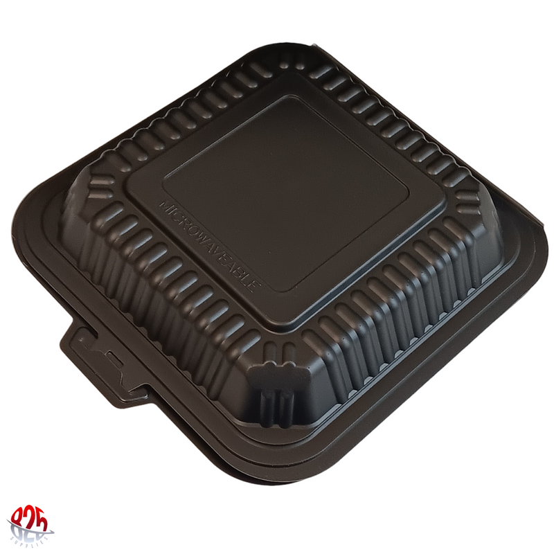 9 x 9 3-Compartment Microwaveable Black Mineral-Filled Plastic Take-Out Container - 150/Case